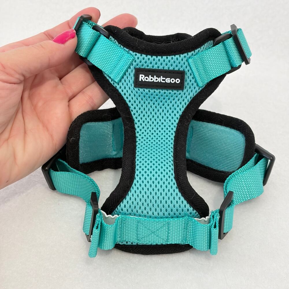 Dog Harness XS Toy Size Teal Black Adjustable Buckle Padded Comfort Harness